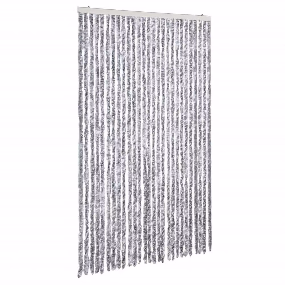Berkfield Home White and Grey Striped Chenille Insect Curtain, W: 118 cm, H: 220 cm – 2