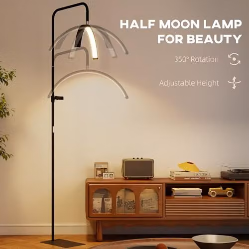 HOMCOM Black LED Half Moon Floor Lamp with Adjustable Height and Remote Control – 3