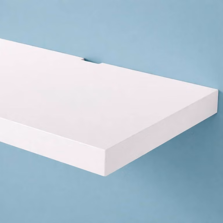 Spot On Dealz Modern White Glossy Floating Media Shelf for Living Room or Bedroom, W: 45 cm, H: 4 cm, D: 30 cm