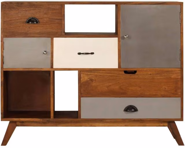Berkfield Home Mid Century Lacquered Solid Acacia Wood Sideboard in Brown and Multicolour, W/D/H: 115 x 35 x 86 cm