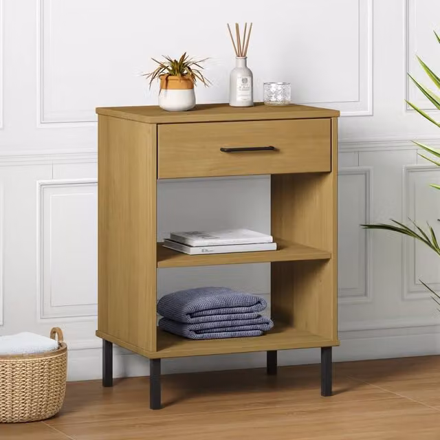 Berkfield Home Oslo Industrial Console Cabinet in Brown Solid Pine Wood with Metal Legs – 1