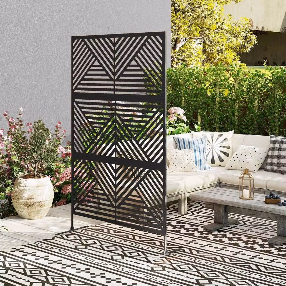 SPETLEK Black Metal Outdoor Privacy Divider Paravent with Stand, W/D/H: 120 x 45 x 198 cm – 5