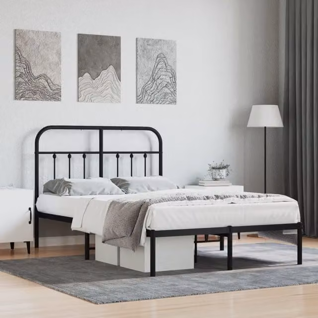 Berkfield Home Metal Bed Frame with Headboard, Black, W/D/H: 120 x 190 cm – 1