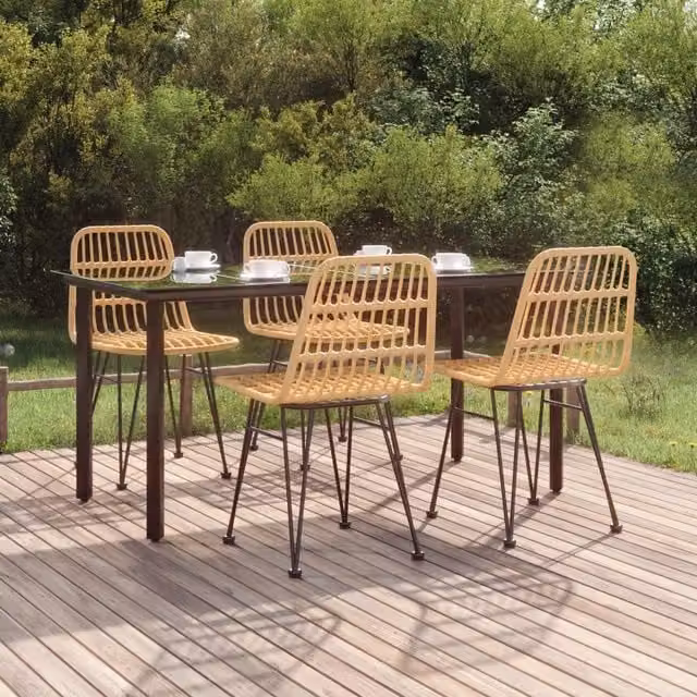 Berkfield Home 5 Piece Brown Poly Rattan Garden Dining Set with Glass and Metal Details – 1