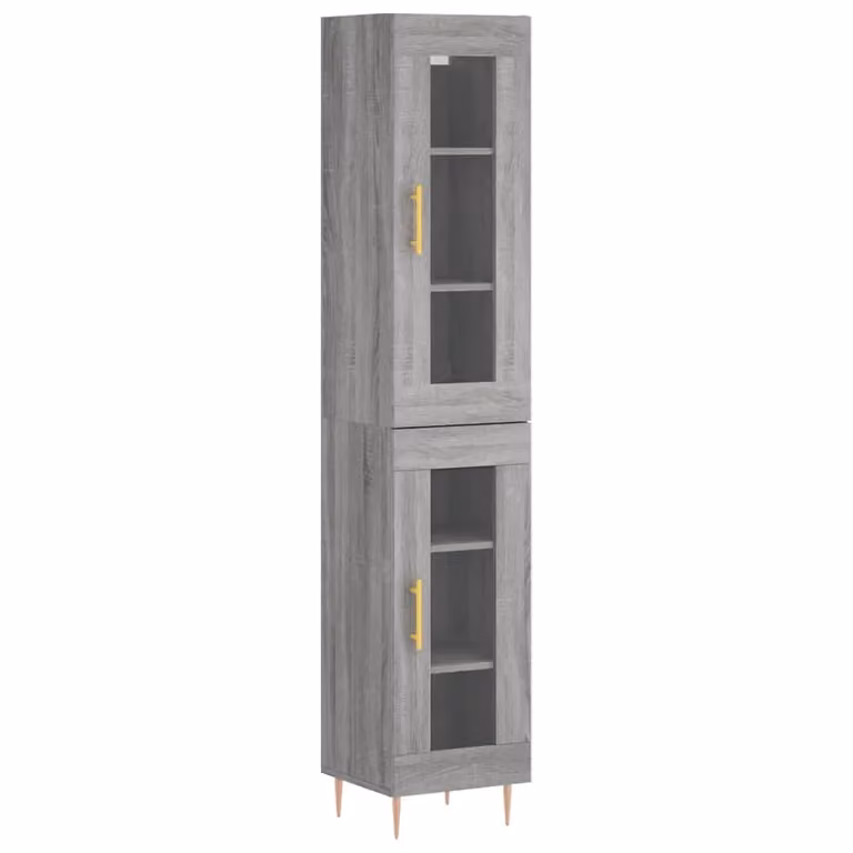 Berkfield Home Grey Sonoma Highboard with Glass Doors and Internal Shelves, W: 34.5 cm, D: 34.5 cm, H: 180 cm