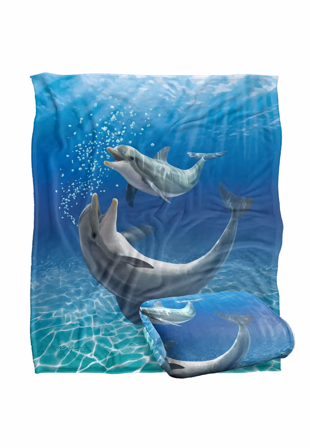 JQ Licensing Royce McClure Dolphin Bubbles Silky Touch Super Soft Fleece Throw Blanket, White, W/D: 152 x 127 cm – 2