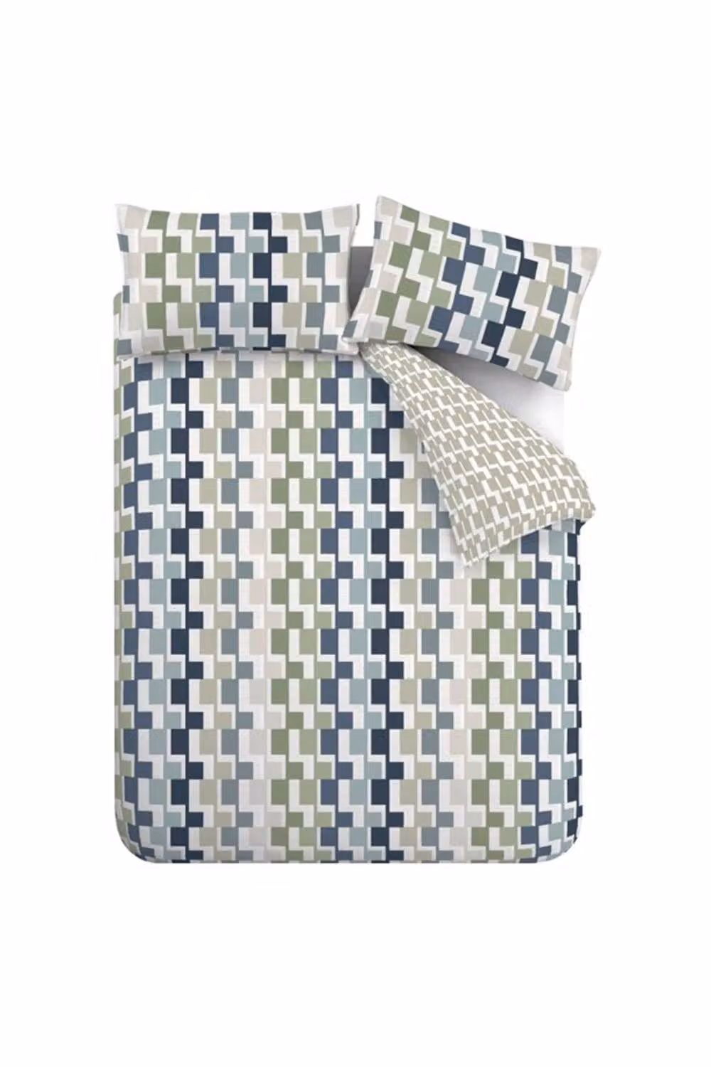 Catherine Lansfield Bryson Geo Reversible Double Duvet Cover Set with Pillowcases in Blue, W/D/H: 200 x 200 cm and 50 x 75 cm – 2