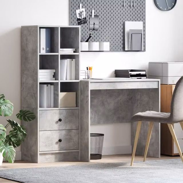 Berkfield Modern Writing Desk with Storage in Grey Engineered Wood – 1