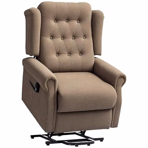 HOMCOM Power Lift Recliner Armchair in Brown Fabric with Integrated Lift Assist and Armrests – 1