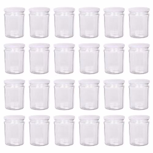 Argon Tableware Glass Jam Jars with Airtight White Lids, 380ml, Pack of 24 – 1