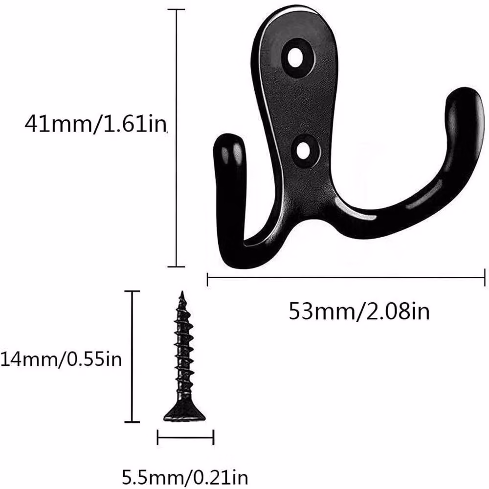 FORGEVIO Black Wall Mounted Back Door Coat Hooks, 10 Piece Set, Length: 50 cm – 2