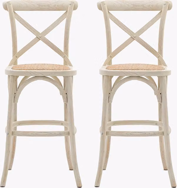 Perch & Parrow Set of 2 White Rattan and Wood Barstools