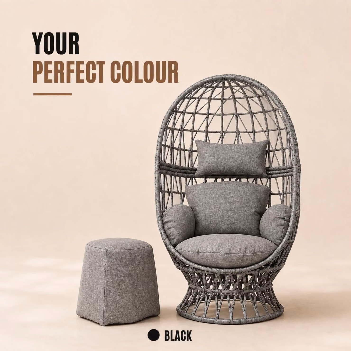 Home Republic Grey Rattan Swivel Egg Chair with Cushions W/D/H: 156 x 92 x 76 cm – 4