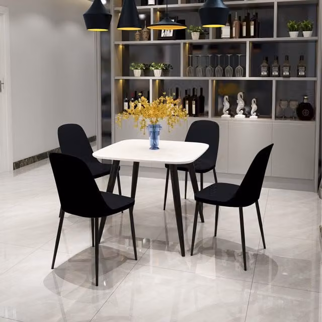 Core Products Ltd Aspen White Square Lacquered Table and 4 Black Plastic Chairs Set
