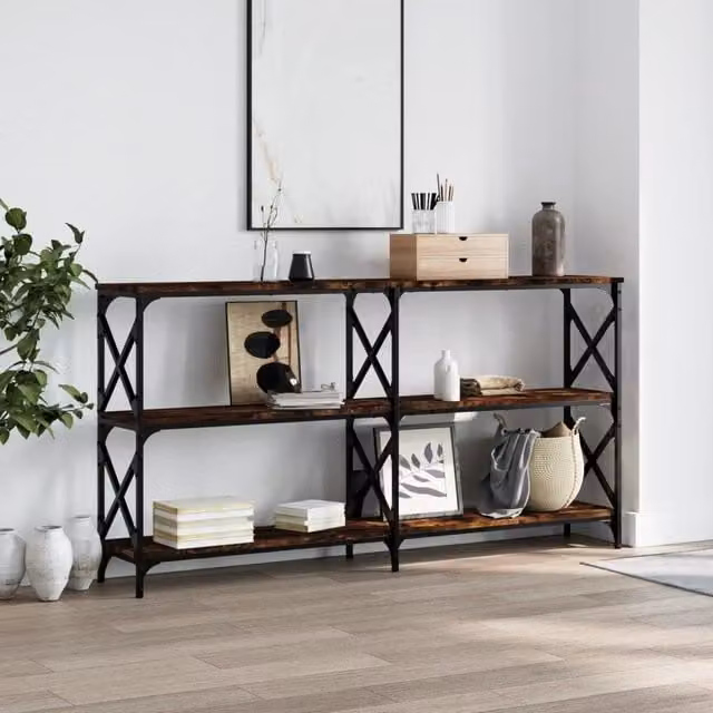 Berkfield Home Smoked Oak Console Table in Brown, W/D/H: 156 x 28 x 80.5 cm