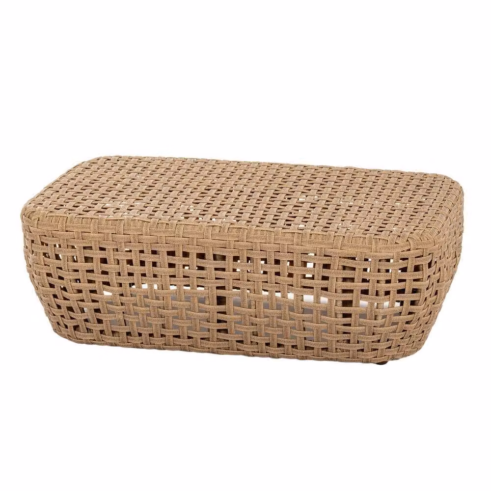 Lemon Pavilion Bloom Collection Outdoor Footstool in Brown Metal and Rattan, W: 77 cm, D: 55 cm, H: 27 cm – 2