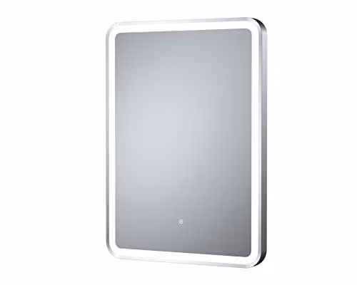 nuie Modern Rectangular LED Bathroom Wall Mirror in Silver, W/D/H: 70 x 50 x 1.7 cm