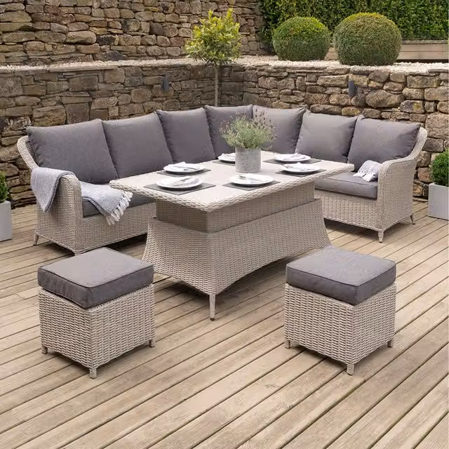 Pacific Lifestyle 8 Seater Modern PU Rattan Garden Seating Set in Grey