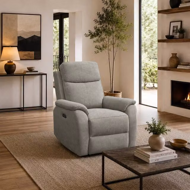 Aspire Richmond Single Seater Power Recliner Armchair in Grey Chenille Fabric – 1