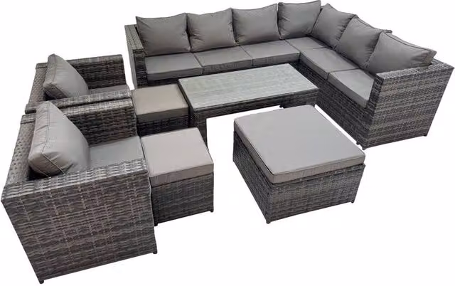 Fimous Modern Garden Furniture Set in Grey with 3-Seater Sofa, Armchair, Ottoman and Coffee Table