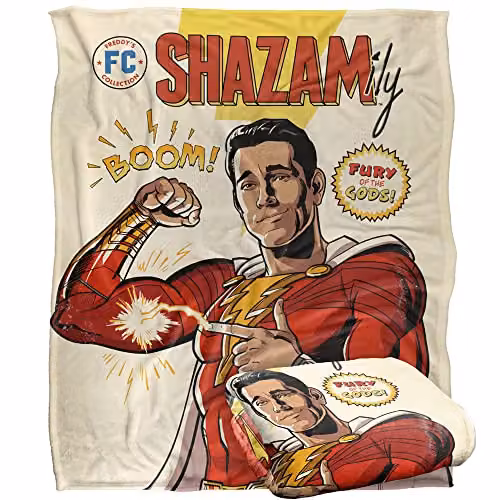 Logovision Shazam Fury of the Gods Super Soft Fleece Throw Blanket, W/D/H: 152 x 127 cm, White/Multicolour