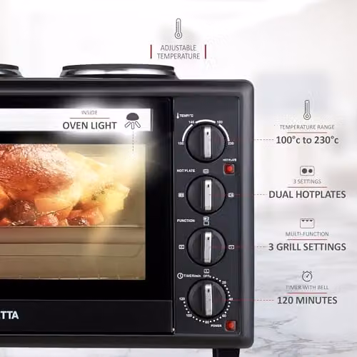 NETTA 45L Mini Oven with Double Hotplate and Electric Grill in Black – 3