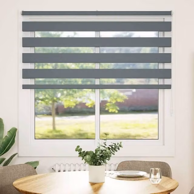 Berkfield Home Zebra Day and Night Blind in Dark Grey, W: 150 cm, H: 100 cm – 1