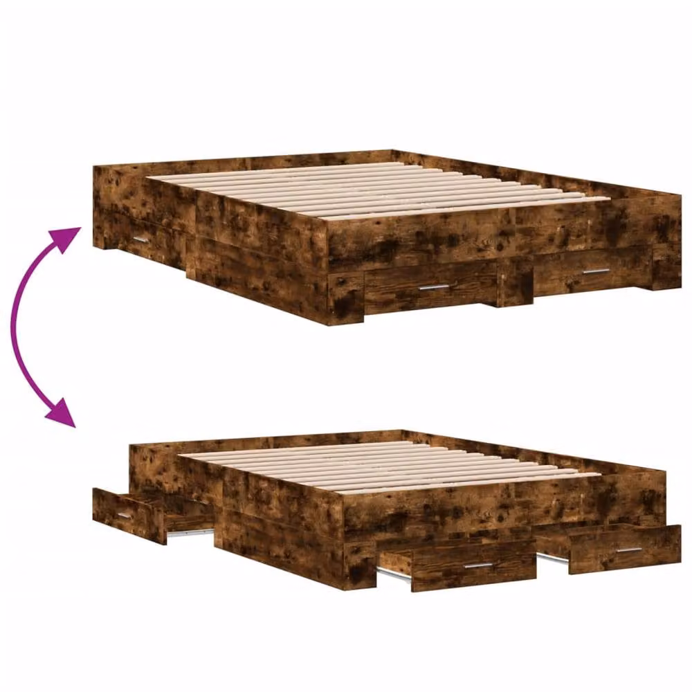 Berkfield Home Small Double Bed Frame with Drawers in Smoked Oak Brown, W/D/H: 120 x 200 cm – 4