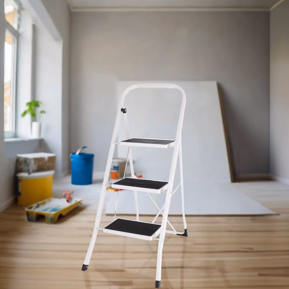 BARGAINS-GALORE 3 Step Foldable Steel Stepladder with Non-Slip Treads in White – 2