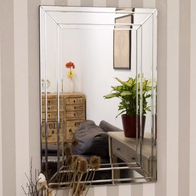 MirrorOutlet Langley Modern Bevelled Rectangular All Glass Wall Mirror W/H: 60 x 90 cm