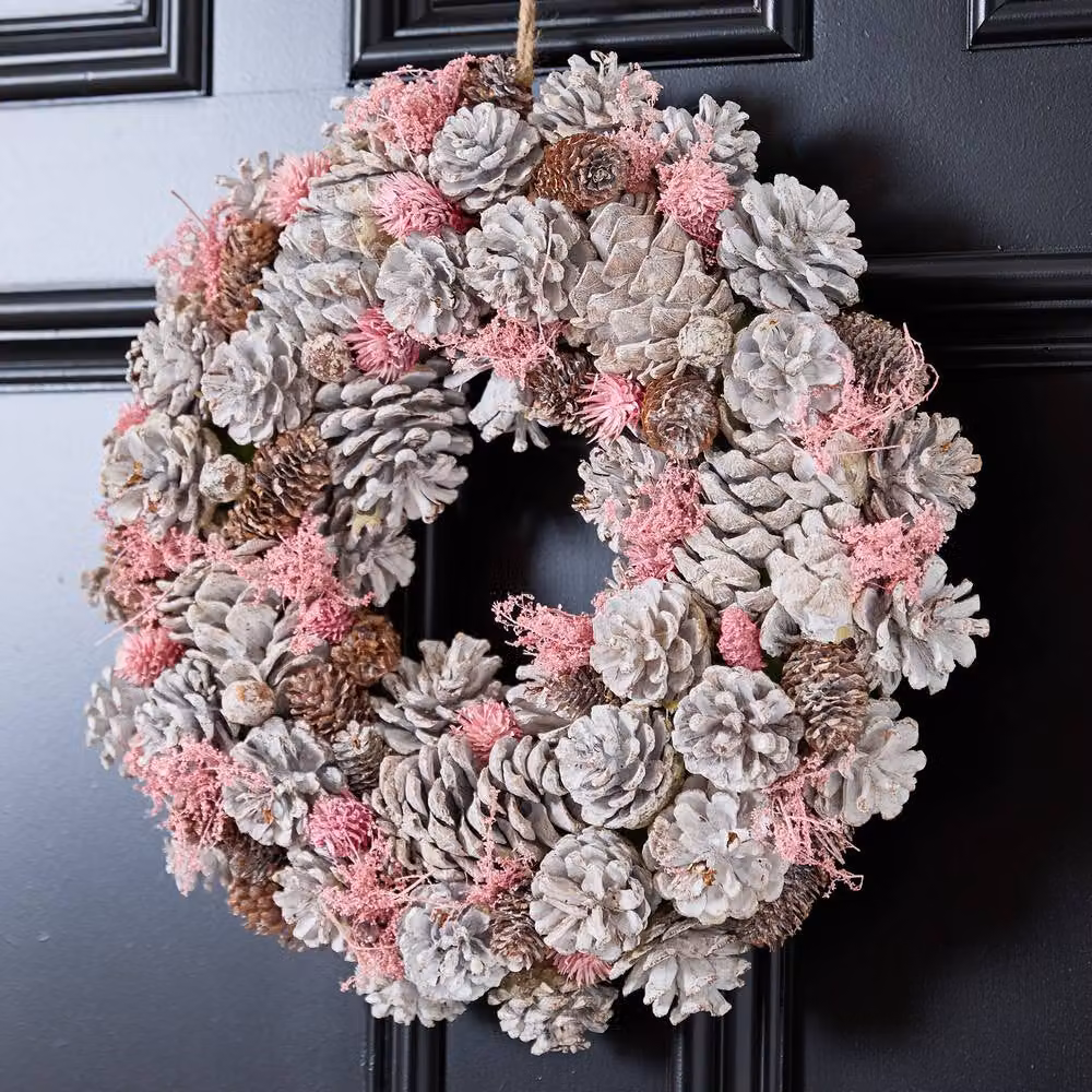 Dibor Pink and Silver Pinecone Christmas Wreath, Diameter: 38 cm – 3