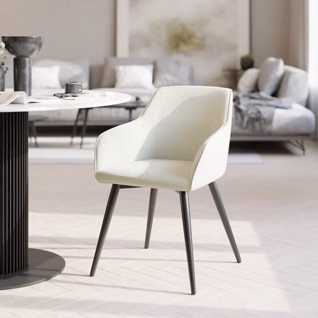 Tectake Marilyn Dining Chair Set of 6, Upholstered Armchair with Cord Look in Beige, Black and White