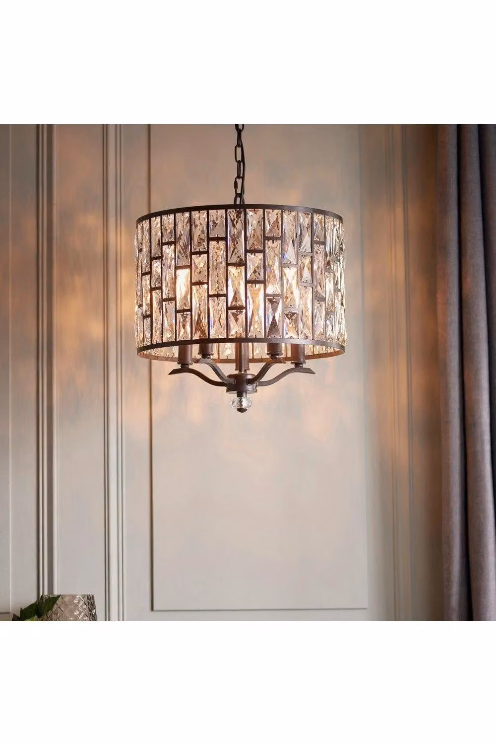 Netlighting Belle 5 Light Ceiling Pendant in Dark Bronze with Clear Crystal and E14 Base – 2