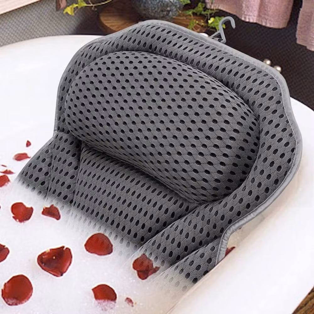 PAWNORA Luxury Waterproof Bath Pillow in Grey with Contoured 4D Breathable Mesh for Neck and Back Support – 6