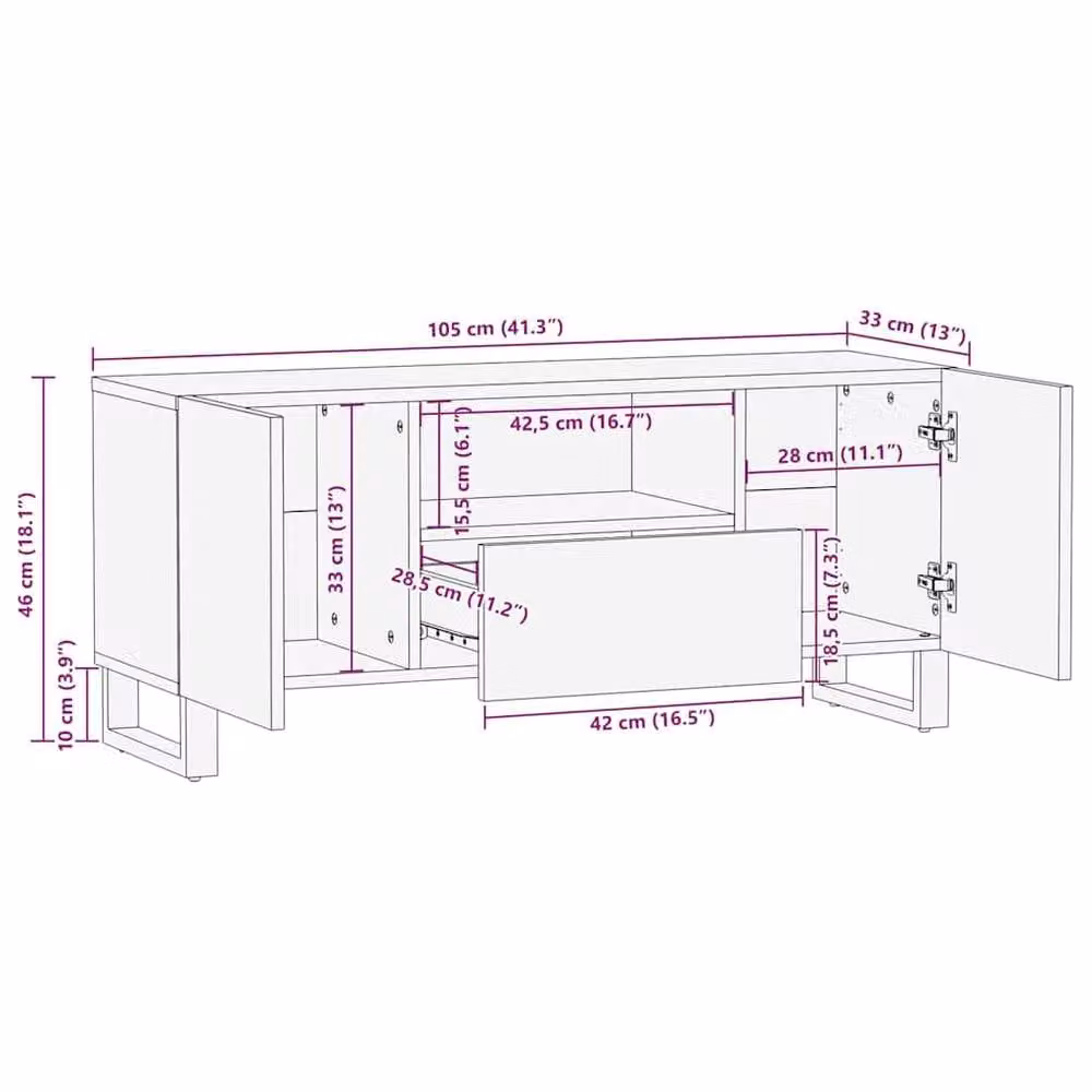Berkfield Home Brown Solid Mango Wood TV Cabinet, W: 105 cm, D: 33.5 cm, H: 46 cm – 6