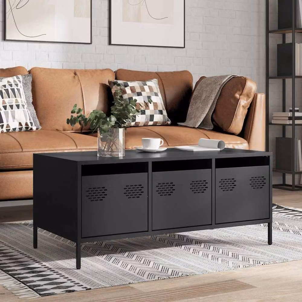 Berkfield Home Industrial Black Metal Coffee Table W: 101.5 cm, D: 50 cm, H: 43.5 cm – 2