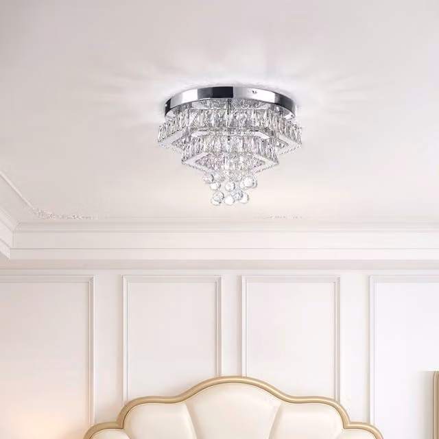 Lifeideas Hexagonal Double-Layer Crystal LED Ceiling Light in Chrome and Silver