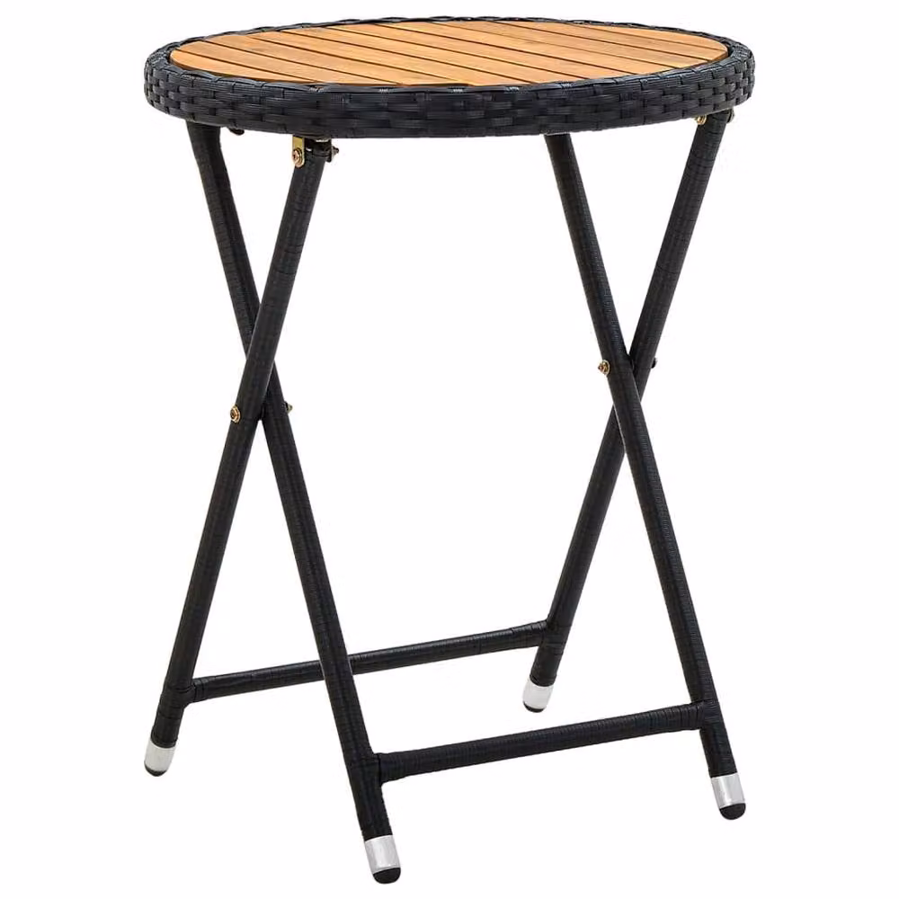 Berkfield Home Black Poly Rattan and Solid Acacia Wood Tea Table, W/D/H: 60 x 60 x 60 cm – 2