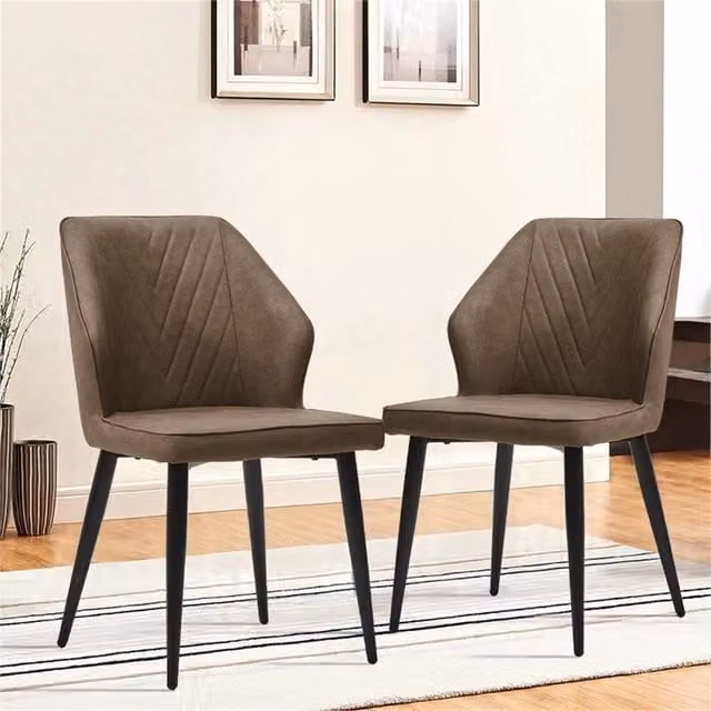Kelvenix Set of 2 Faux Leather Soft Padded Dining Chairs in Brown