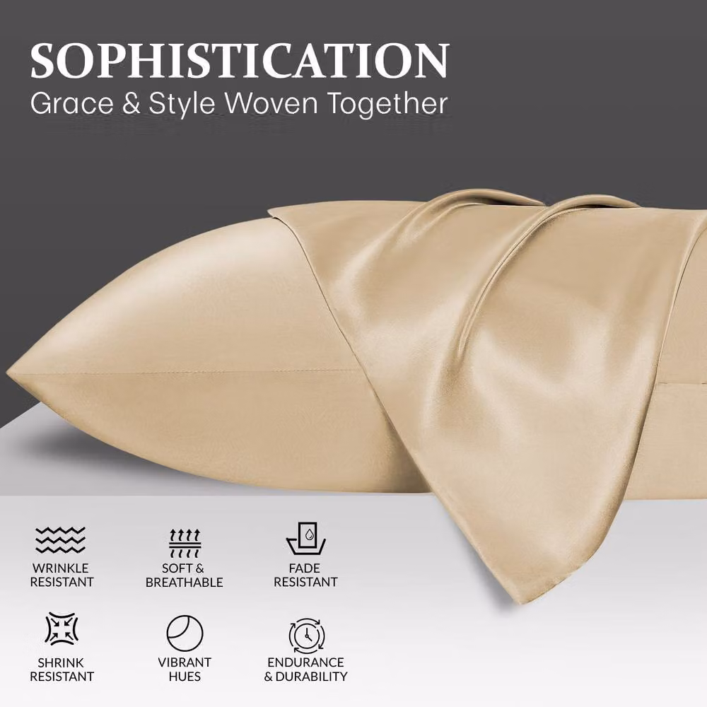 Pamposh Pack of 2 Ultra Soft Mako Satin Silk Pillow Cases in Light Beige, Standard Size – 2