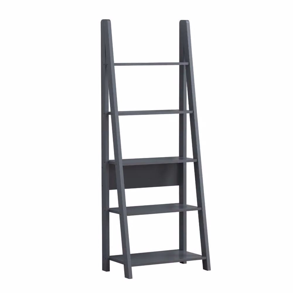 Timber Art Design Riva Retro 5 Tier Ladder Bookcase Display Shelf Unit in Grey, H 175.4 x W 64.0 x D 36.7 cm – 2