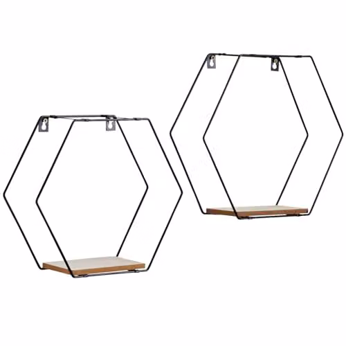 SPOT ON DEALZ Set of 2 Black Metal Hexagon Wall Floating Shelves – 1