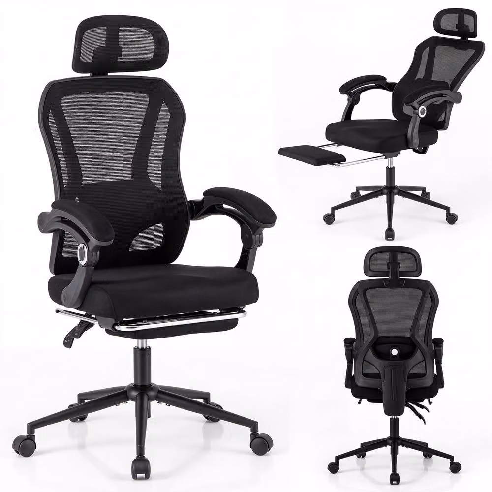 Costway Ergonomic Black Fabric Office Chair with Headrest and 360 Degree Swivel – 3