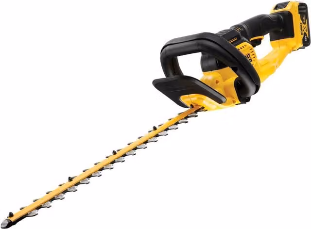 DEWALT DCMHT563P1 XR Reciprocating Hedge Trimmer 18V with 5.0Ah Rechargeable Battery and Quick Charger, Yellow