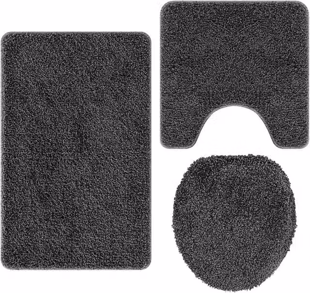 Berkfield Home 3 Piece Microfibre Bath Mat Set in Grey, Non-Slip and Quick-Drying – 1