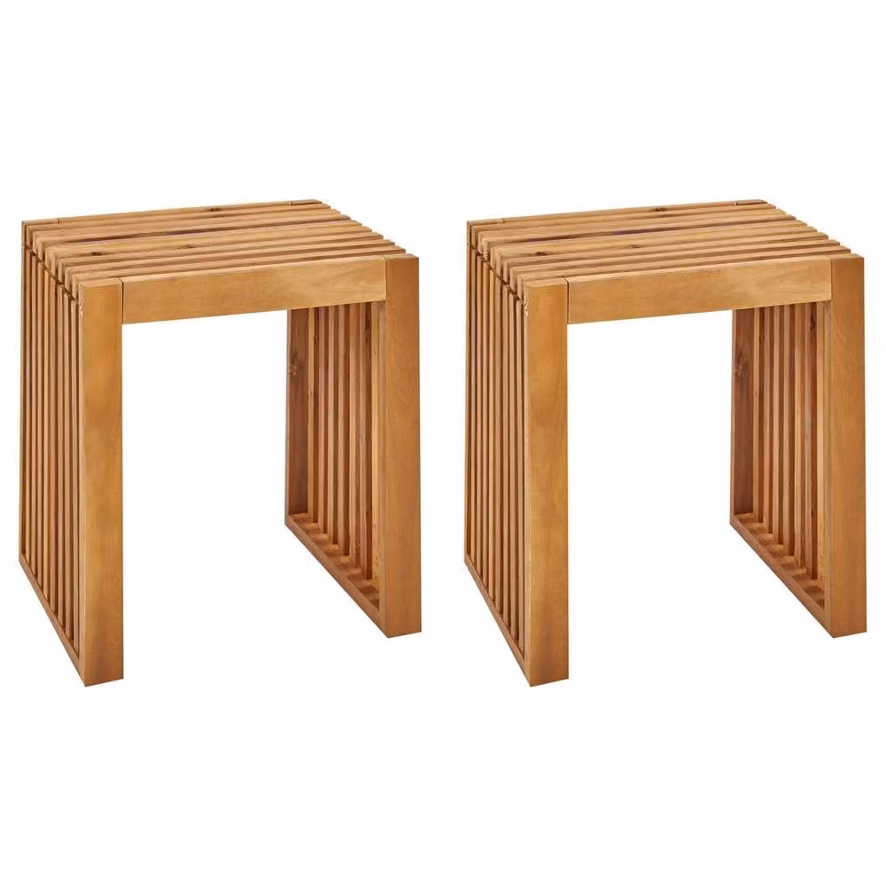Wyld and Coco Set of 2 Acacia Wood Stools in Brown with Light Oil Finish – 2