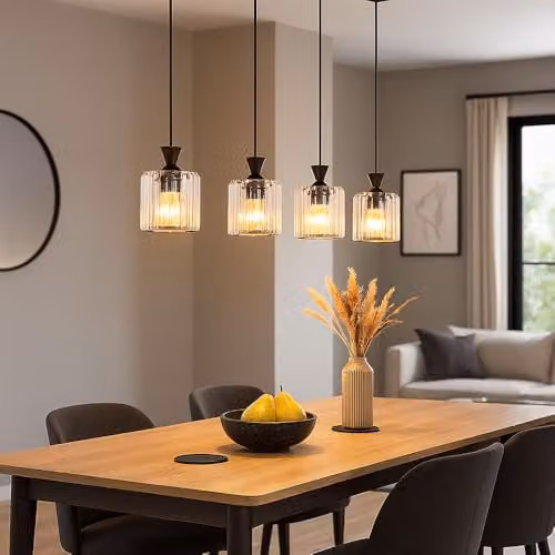 Globo Lighting Jordana Bar Pendant Lamp in Black Metal and Transparent Crystal, 4x E27, W/D/H: 13 x 13 x 120 cm – 2