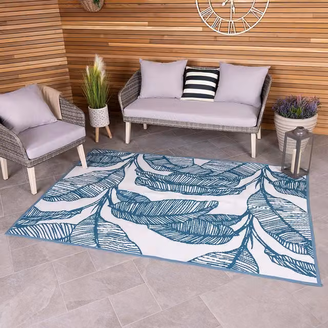 Charles Bentley Woven Weatherproof Outdoor Rug in Teal Blue, W: 230 cm, D: 160 cm