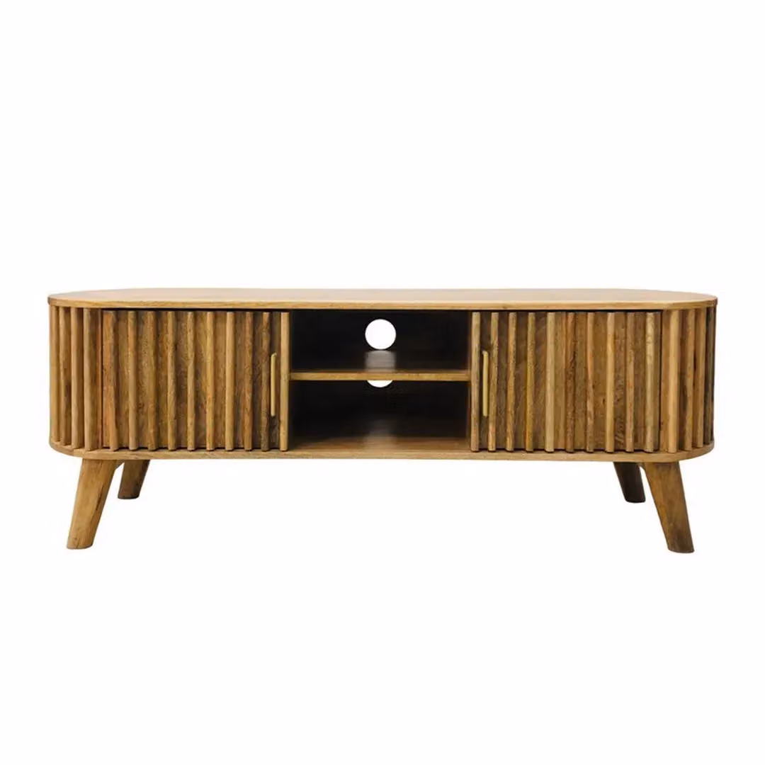 Jaipur Furniture Ltd Slated Mango Wood TV Unit in Brown, W135 x D40 x H50 cm – 2