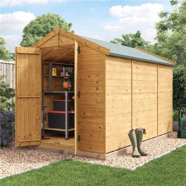 BillyOh Keeper Overlap Apex Wooden Garden Shed in Brown, W: 305 cm, D: 183 cm